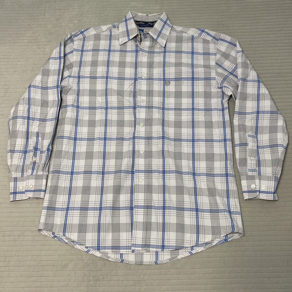 Wrangler George Strait Shirt Mens Small Blue Plaid Long Sleeve Cowboy‎ Cut
